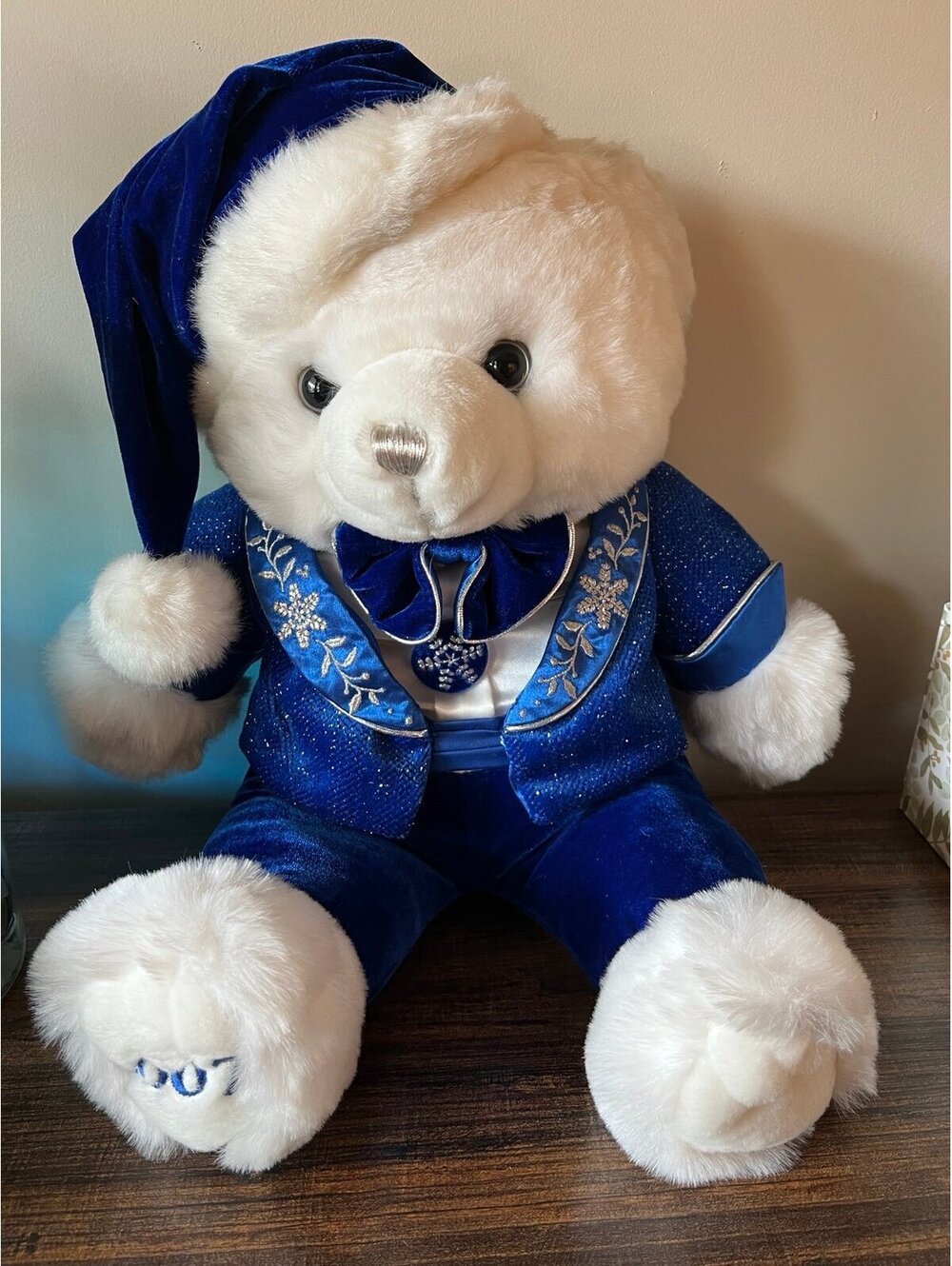 2007 Dan Dee Snowflake Teddy Christmas Plush White Bear Blue Velvet